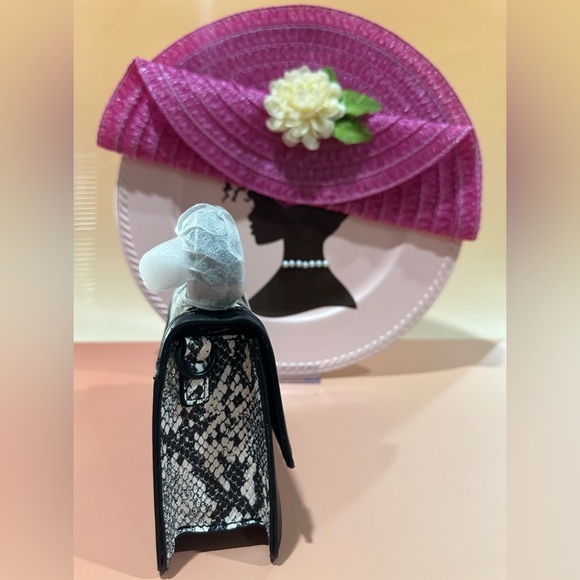 Nicole Miller New York purse Women's small Satchel Handbag black white snake - Picture 4 of 7